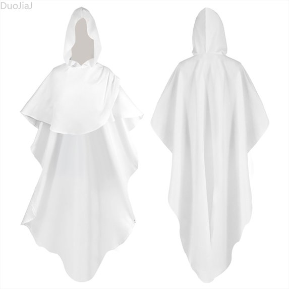 DuoJiaJ Adults Hooded Cape, Stand Collar Punk Style Cloak White Sizes S-L