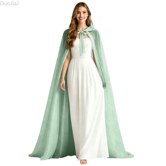 DuoJiaJ Adults Hooded Silk Cape, Tie Front Medieval Cloak Green Sizes One Size