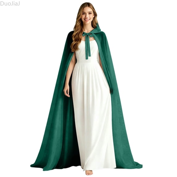DuoJiaJ Adults Hooded Silk Cape, Tie Front Cloak Green Sizes One Size