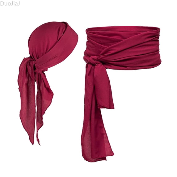DuoJiaJ Adults Bandana, Headwrap Belt Accessory Set Red Sizes One Size