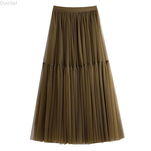 DuoJiaJ Autumn And Winter Skirt Female Half Swing Long Skirt High Waist Cake Mesh Skirts For Women Green One Size