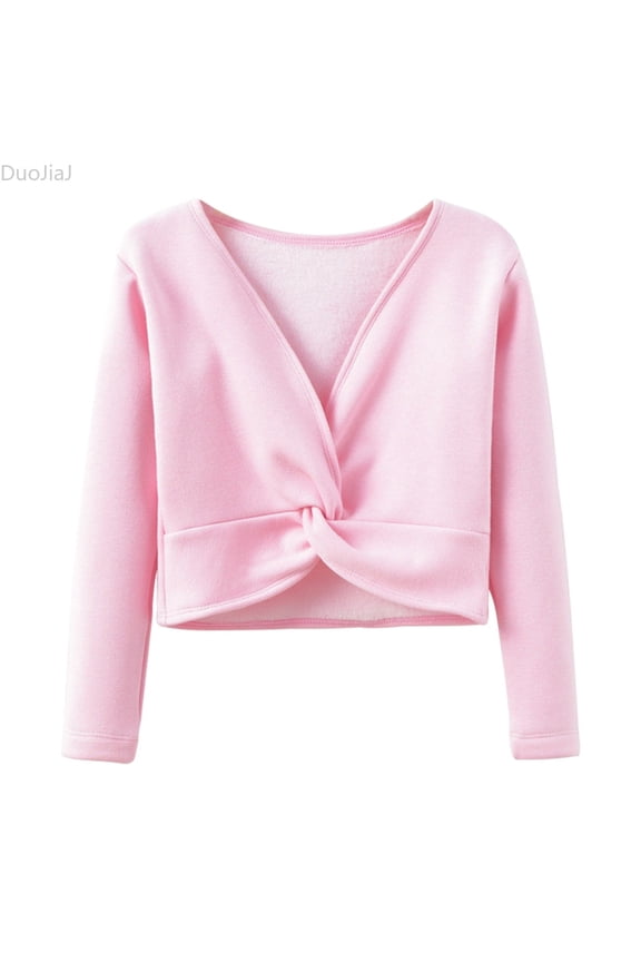 Autumn Winter Toddler Girls Long Sleeve Warm Solid Color Blouse Ballet Wrap Tops Velvet Dance Sweater Girls Long Sleeve Blouses Size 3-4 Years