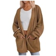 thumbnail image 1 of DuoJiaJ Autumn Winter Women's Loose Long Knit Cardigan With Pockets Cozy Sweater Outerwear For Women Womens Blouses Long Sleeve Brown XXXXL, 1 of 3