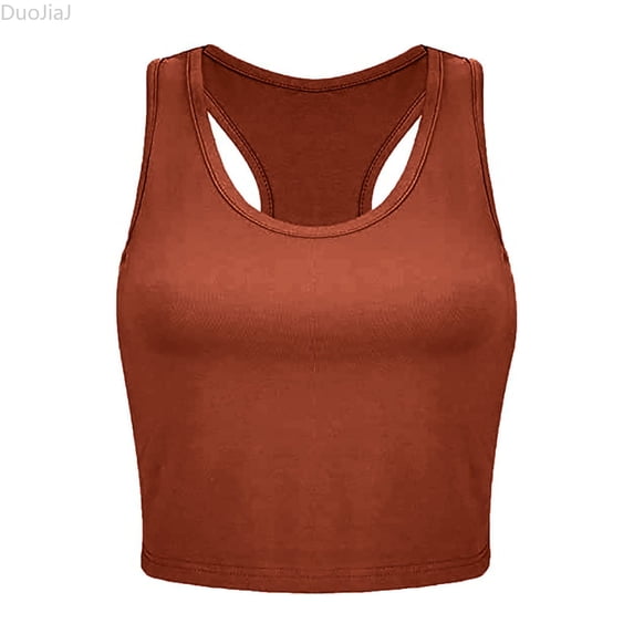 DuoJiaJ Basic Crop Tank Tops Women Sleeveless Racerback Crop Sport Top Women Vest Brown S