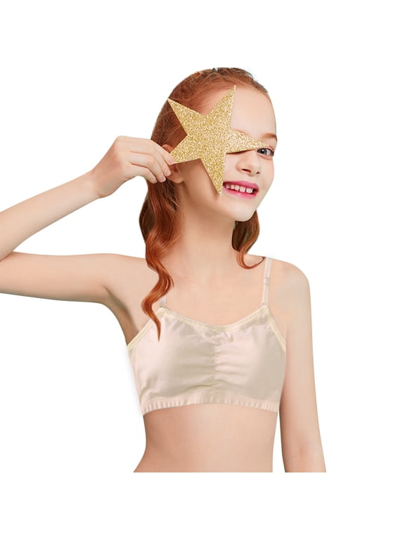 Big Girls Student Training Bras Wireless Light Padded Sports Cropped Cami Bras For Teens Underwear Adjustable Bra Vest Teenager Underclothes Plus Size Bras Beige