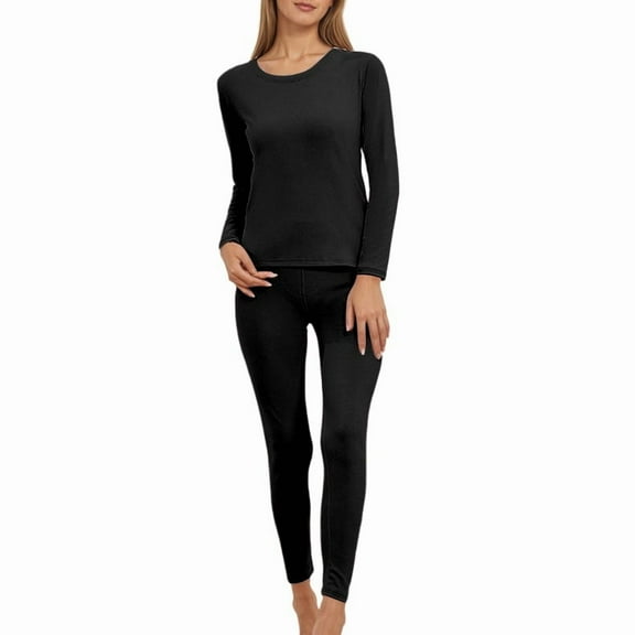 DuoJiaJ Boiling Patch Thermal Underwear – Fleece Lined Long With Deermusk Fleece Thermal Underwear Women Black L