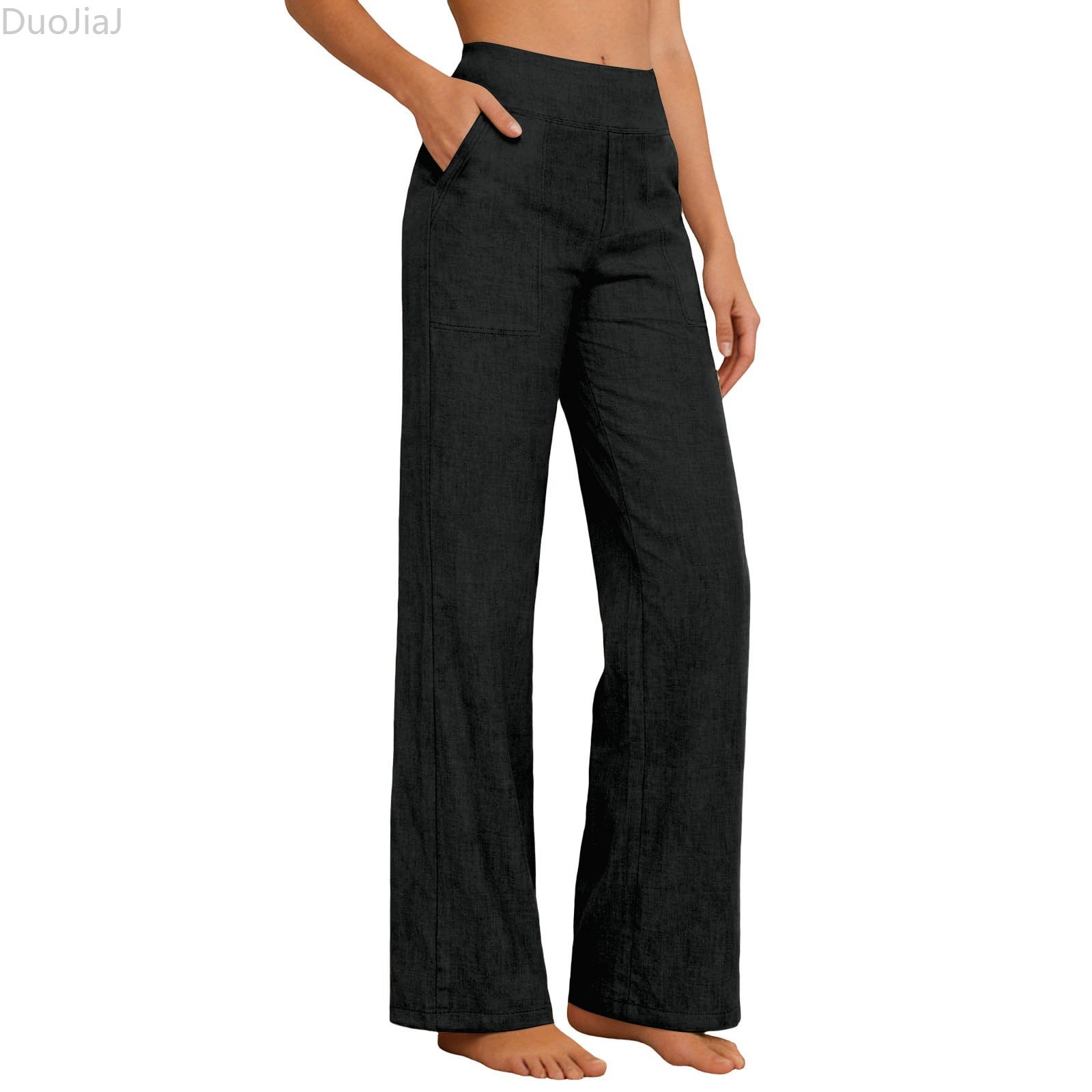 DuoJiaJ Casual Linen Pants High Waist Wide Leg Trousers Loose Fit ...