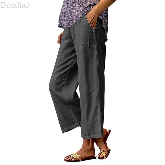 DuoJiaJ Casual Linen Wide Leg Pants Loose Fit High Waist Comfortable Trousers For Everyday Wear Women's Wide Leg Pants Gray XXL