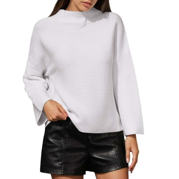 DuoJiaJ Casual Long Sleeve Pullover Sweater Soft Lightweight Knit Top Comfortable Tunic Blouse For Everyday Wear Oversized Sweaters For Women White M