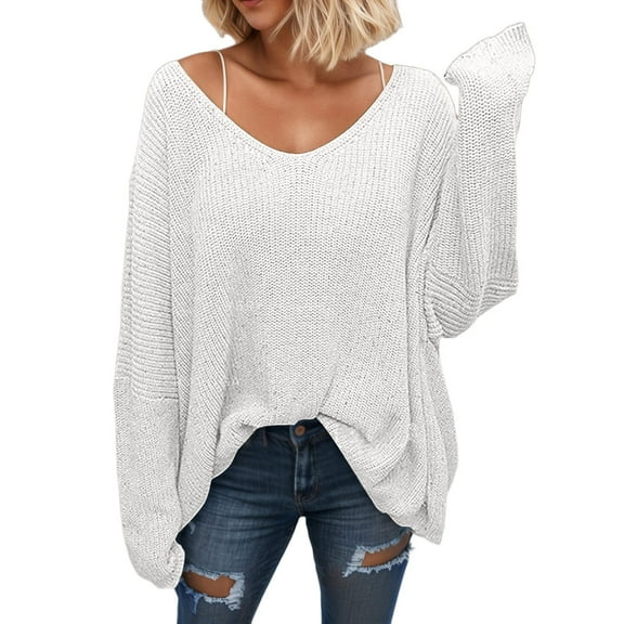 DuoJiaJ Casual Oversized Pullover Sweater Soft Long Sleeve Crewneck Knit Top For Fall Winter Comfort Wear Cozy Loungewear Womens Warm Sweaters White M