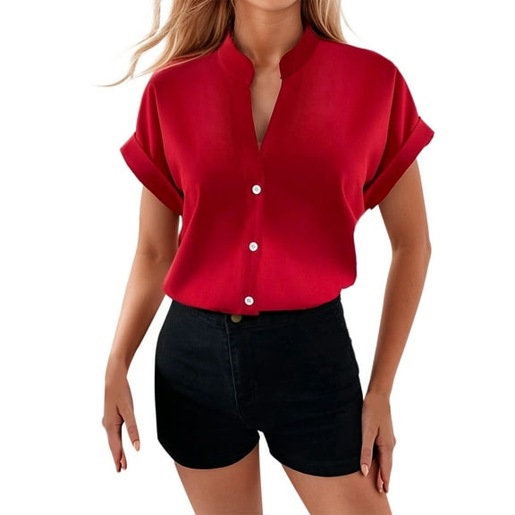 DuoJiaJ Casual Women's Shirts For Everyday Wear Loose Fit Comfortable Blouse For Summer Outings Pairs Well With Jeans Easy To Care For Versatile Fashion Women's Casual Shirts Red S