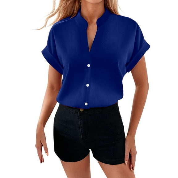 DuoJiaJ Casual Women's Shirts For Everyday Wear Loose Fit Comfortable Blouse Perfect For Summer Outings Pairs Well With Jeans Easy To Care For Versatile Fashion Women's Casual Shirts Blue S