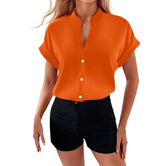 DuoJiaJ Casual Women's Shirts For Everyday Wear Loose Fit Comfortable Blouse For Summer Outings Pairs Well With Jeans Easy To Care For Versatile Fashion Women's Casual Shirts Orange S
