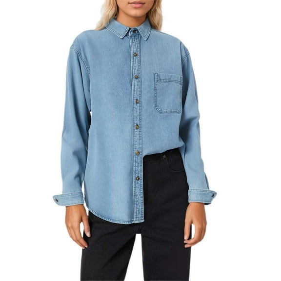 DuoJiaJ Casual Women's Shirts Loose Fit For Everyday Wear Easy To Pair For All Seasons Ideal For Work And Leisure Women's Work Shirts Blue S