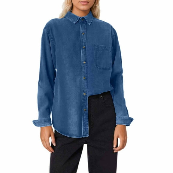DuoJiaJ Casual Women's Shirts Loose Fit For Everyday Wear Easy To Pair For All Seasons Ideal For Work And Leisure Women's Work Shirts Blue S