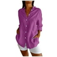 thumbnail image 1 of DuoJiaJ Classic Pleated Textured Single Lapel Shirt For Women Summer Lightweight Roll Up Sleeve Button Blouses Women's Linen Shirts Purple XXXL, 1 of 5