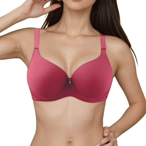 DuoJiaJ Comfortable And Transparent Shoulder Strap Cordless Backless Spongeless With Convertible Shoulder Straps Bras for Women Red