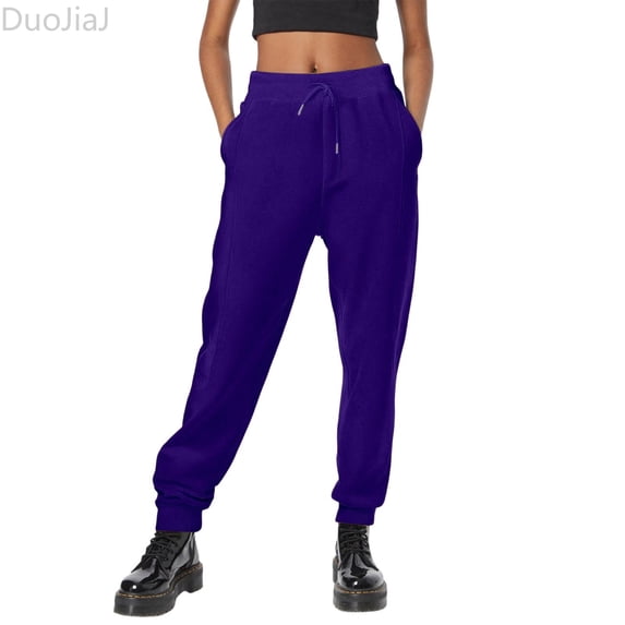 DuoJiaJ Cotton Sweatpants Women High Waisted Casual Lounge Jogger Pants with Pockets Purple L