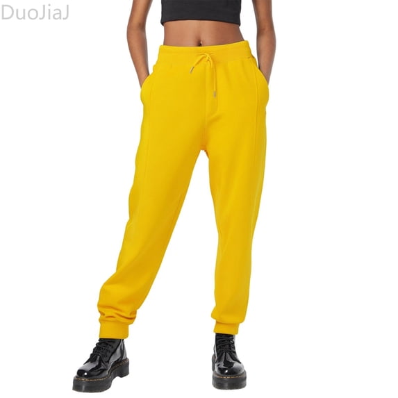 DuoJiaJ Cotton Sweatpants Women High Waisted Casual Lounge Jogger Pants with Pockets Yellow L