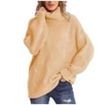 thumbnail image 1 of DuoJiaJ Cozy Women's Loose Knit Turtleneck Sweater Pullover Long Sleeve With Pattern Trendy Fall Fashion Women Beige L, 1 of 2