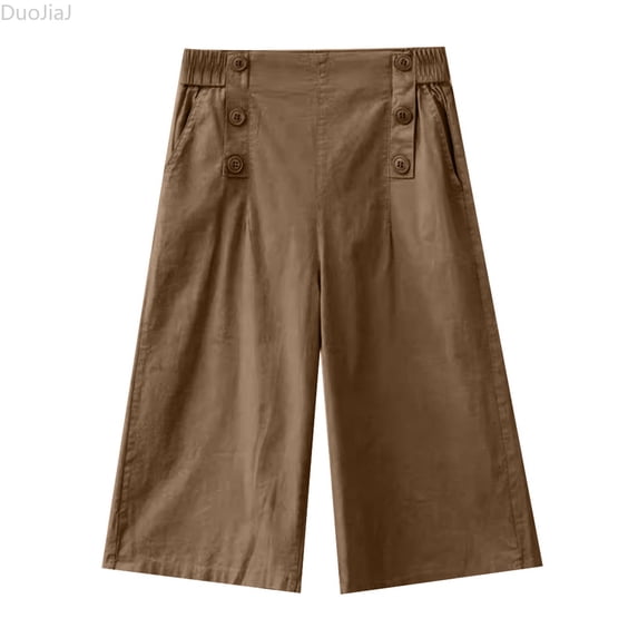 DuoJiaJ Cropped Pants Women's Summer High Waisted Slim Wide Leg Slacks Thin Medium Pants Women's Cropped Pants Brown M