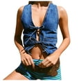 thumbnail image 1 of DuoJiaJ Cropped Vest For Women Denim Vest Deep V Neck Tie Up Front Sleeveless Jean Tank Top Low Cut Tight Fit Fashion Vest Cotton Tank Tops for Women, 1 of 5