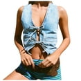 thumbnail image 1 of DuoJiaJ Cropped Vest For Women Denim Vest Deep V Neck Tie Up Front Sleeveless Jean Tank Top Low Cut Tight Fit Fashion Vest Cotton Tank Tops for Women, 1 of 5
