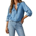 thumbnail image 1 of DuoJiaJ Denim Button Down Shirts for Women Long Sleeve Top Casual Cotton Relaxed Fit Denim Shirt Blue L, 1 of 5