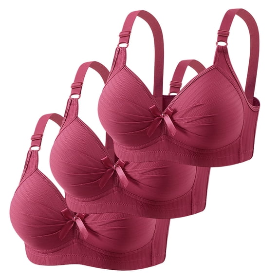 DuoJiaJ Elegant Bow Breathable Full Coverage Underwire Bra For Comfortable Support Everyday T Shirt Lingerie Wireless Bras Red