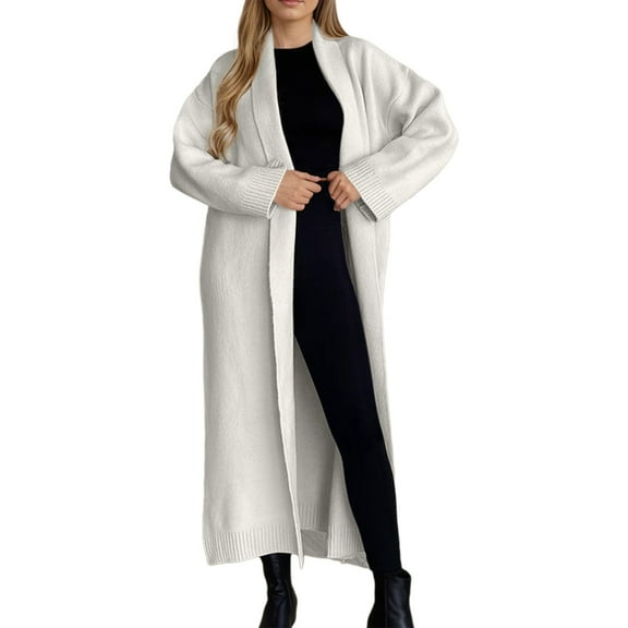 DuoJiaJ Elegant Long Cardigan Sweater Coat For Fashionable And Autumn And Winter Outerwear Stylish Open Front Knit Jacket Ideal For Casual And Formal Occasions Womens Fashion White L