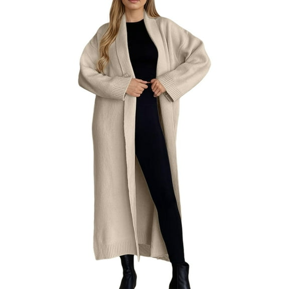 DuoJiaJ Elegant Long Cardigan Sweater Coat For Fashionable And Autumn And Winter Outerwear Stylish Open Front Knit Jacket Ideal For Casual And Formal Occasions Womens Fashion Beige XL