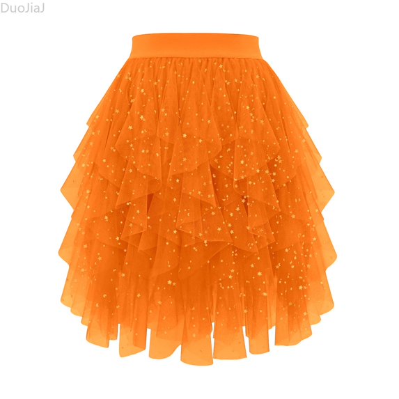DuoJiaJ Elegant Sheer Layered Midi Skirt With Ruffled Hem For Lightweight Flowy Skirt For Casual Party And Wear Skirts For Women Red S