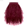 thumbnail image 1 of DuoJiaJ Elegant Sheer Layered Midi Skirt With Ruffled Hem For Lightweight Flowy Skirt For Casual Party And Wear Skirts For Women Red XL, 1 of 3