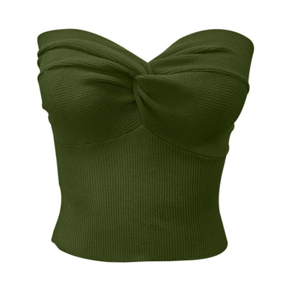 DuoJiaJ Elegant Strapless Solid Color Knit Top For Women Stretchable Tube Bandeau Bra Crop Tops For Casual Or Party Wear Women’s Athletic Racerback Tank Tops Green