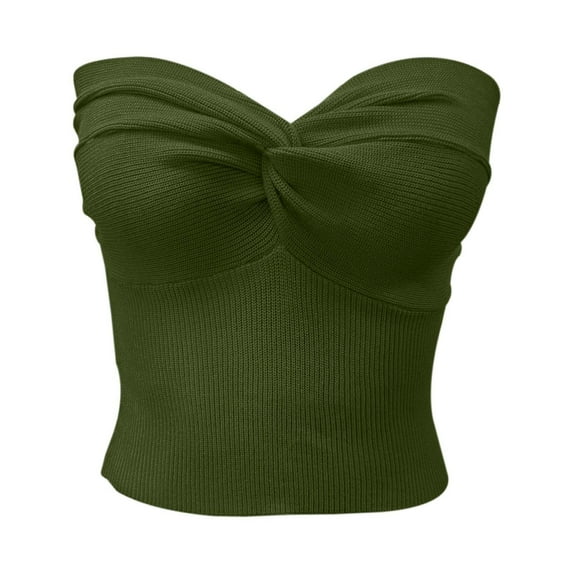 DuoJiaJ Elegant Strapless Solid Color Knit Top For Women Stretchable Tube Bandeau Bra Crop Tops For Casual Or Party Wear Women’s Athletic Racerback Tank Tops Green