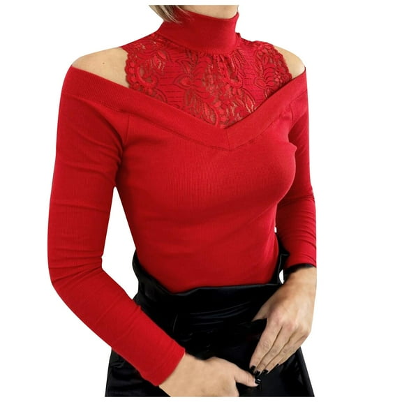 DuoJiaJ Fashion Women's V Collar Lattice Printing Long Sleeves Bandage Tops Blouse Women’s Blouses Red