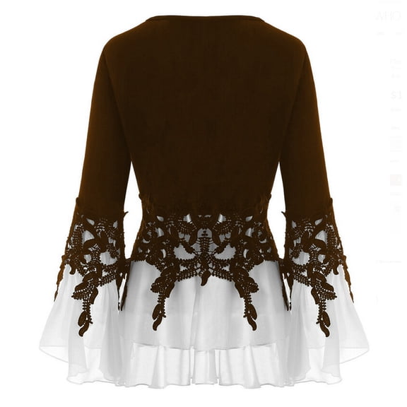 DuoJiaJ Fashion Womens Casual Applique Flowy Chiffon V-neck Long Sleeve Blouse Tops Women’s Casual Tops Yellow