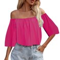 thumbnail image 1 of DuoJiaJ Fashion Womens Ladies Summer Sexy Chest Solid Color Casual Tops Women’s Button-Down Shirts Red, 1 of 4