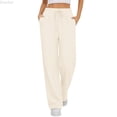 thumbnail image 1 of DuoJiaJ Fashionable Solid Color And Linen Loose Drawstring Casual Pants (no Label Of Ingredients) Women's Wide Leg Pants White XXL, 1 of 3