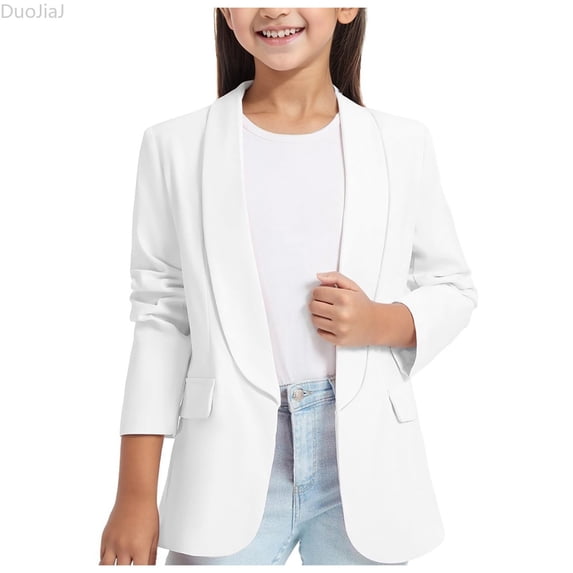 DuoJiaJ Girls Blazer Jacket Long Sleeve Lapel Collar with Pocket Open Front Casual Kids Blazers Suit Size 11-12 Years