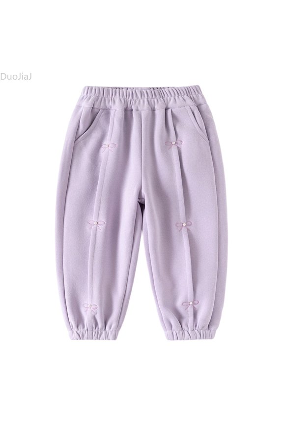 Girls' Casual Sport Pants Culottes Decorated With Bows Soft Colored Silk Fabric With An Elastic Waistband Suitable For Daily Wear Girls Workout Pants Size 3-4 Years,Purple