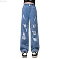 thumbnail image 1 of DuoJiaJ Girls' Fashionable Distressed Denim Jeans & Wide Leg Pants For Spring & Autumn Girls Jeans With Stretch Size 120.00,Blue, 1 of 5