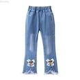 thumbnail image 1 of DuoJiaJ Girls Pearl Bow Embroidered Jeans Wide Leg Flare Denim Pants With Elastic Waist For Toddler Kids Girls Light Wash Jeans Size 3-4 Years,Blue, 1 of 4