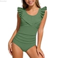 thumbnail image 1 of DuoJiaJ Girls Ruffle Trim Swimsuit Back Bathing For Teen Youth One Piece Swimsuit For Girls,13-14 Y, 1 of 3