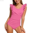 thumbnail image 1 of DuoJiaJ Girls Ruffle Trim Swimsuit Back Bathing For Teen Youth One Piece Swimsuit For Girls,7-8 Y, 1 of 3