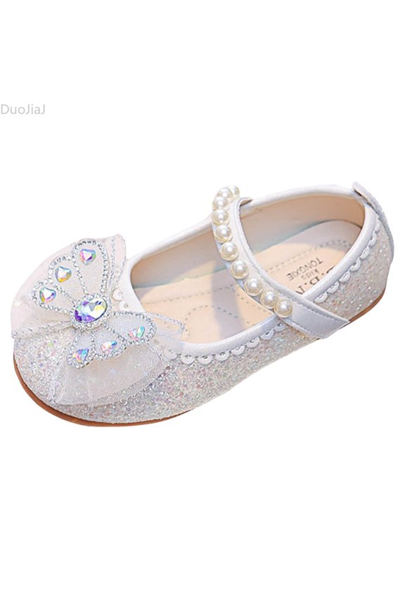 Girls Sandals Fashion New Pattern Cute Bow Pearl Decoration Versatile Flat Bottom Comfortable Princess Shoes Girls Walking Sandals Size 14