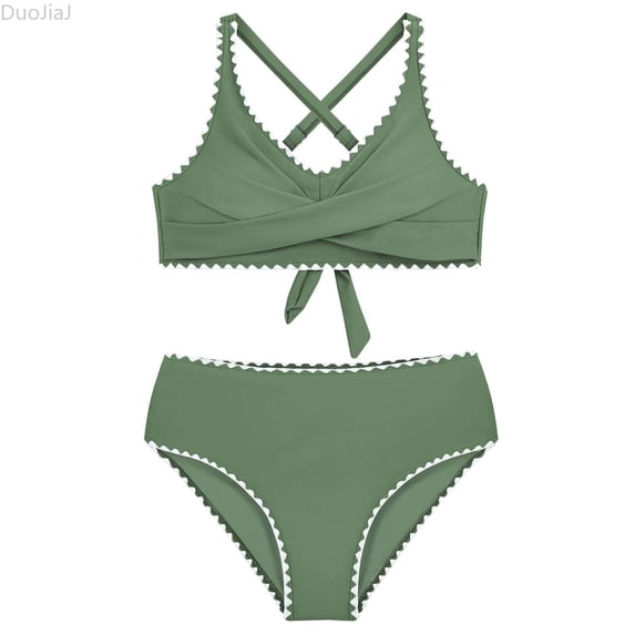 DuoJiaJ Girls Swimsuit Teen Crisscross Tie Back Bikini Sets Two Piece Bathing Suit Kids Swimwear Size 7 16 Years Girls Bikini Swimsuit,15-16 Years