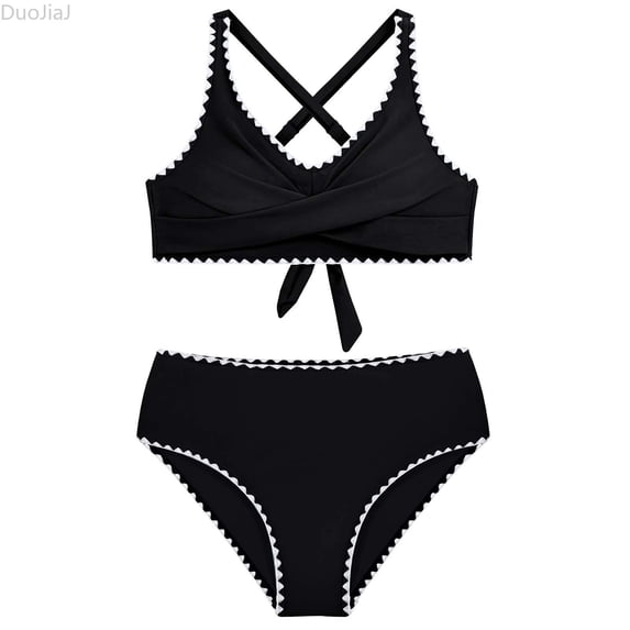 DuoJiaJ Girls Swimsuit Crisscross Tie Back Bikini Sets Two Piece Bathing Suit Kids Swimwear Size 7 16 Years Girls Bikini Swimsuit,9-10 Years