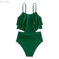 thumbnail image 1 of DuoJiaJ Girls Two Piece Swimwear Solid Color Fashion Bikini With Ruffled Back And Tankini Top For Teens And Youth Girls One Piece Swimsuit,12-13 Years, 1 of 3