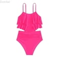 thumbnail image 1 of DuoJiaJ Girls Two Piece Swimwear Solid Color Fashion Bikini With Ruffled Back And Tankini Top For Teens And Youth Girls One Piece Swimsuit,13-14 Years, 1 of 3
